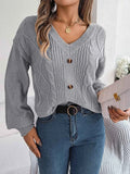 Cable-Knit Buttoned V-Neck Sweater — Livostyle