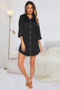 Button Up Collared Neck Night Dress with Pocket — Livostyle
