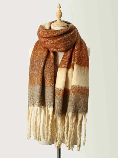 Fringe Color Block Polyester Scarf — Livostyle