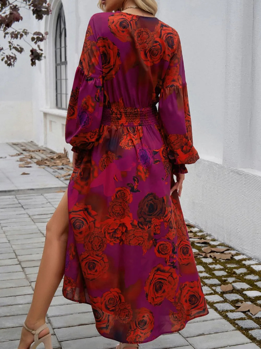 Printed Surplice Long Sleeve Midi Dress with Split Hem – photo 3