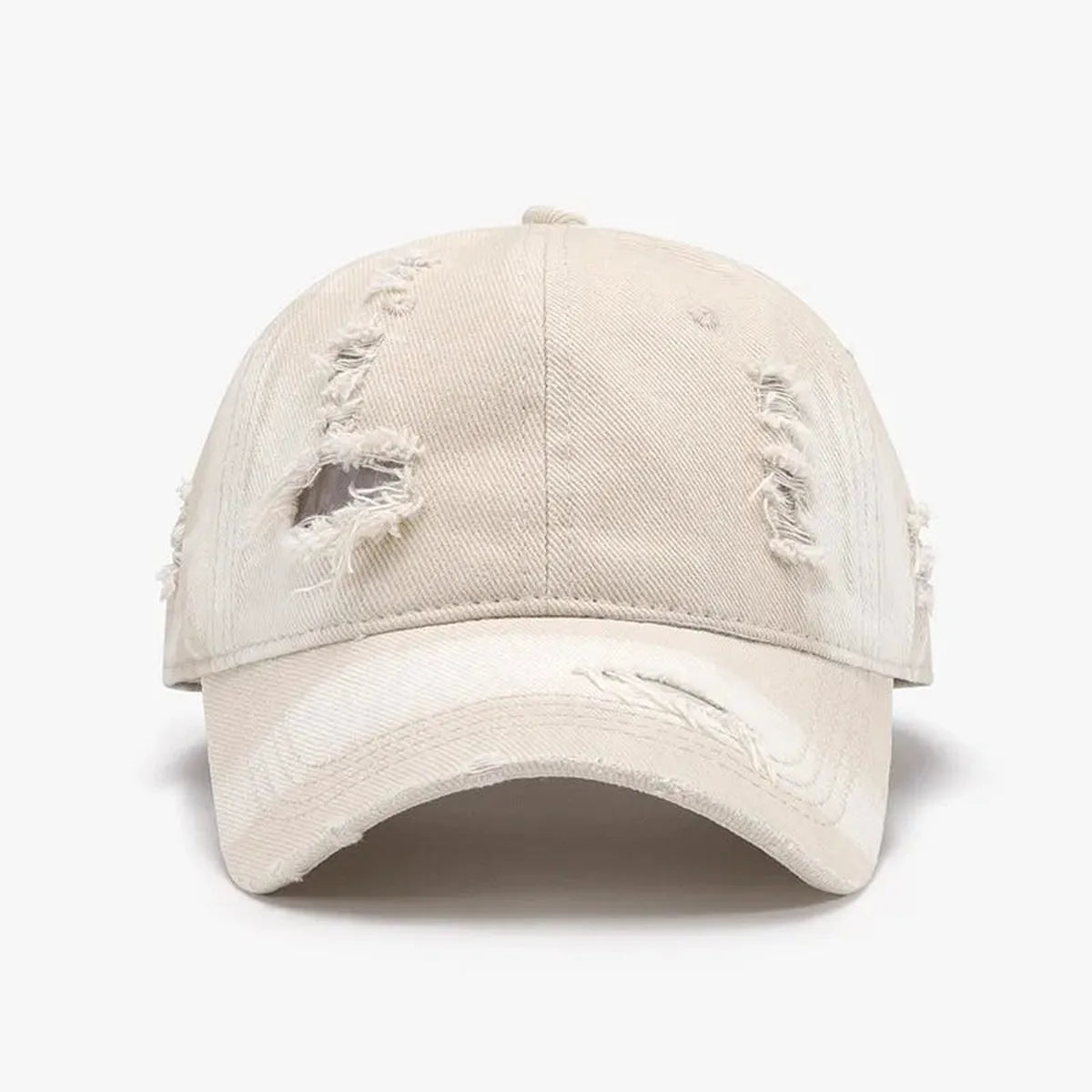 Ivory Light Blue Cream Distressed Baseball Cap — square view — Livostyle