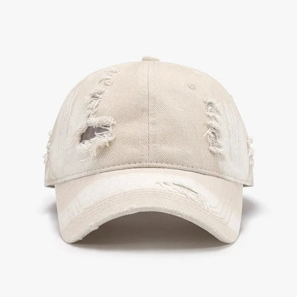 Ivory Light Blue Cream Distressed Baseball Cap — square view — Livostyle
