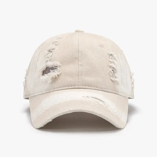 Ivory Light Blue Cream Distressed Baseball Cap — square view — Livostyle