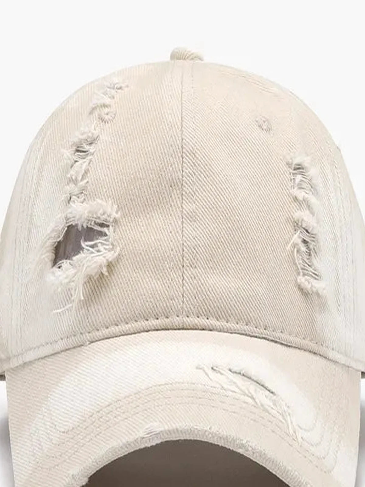 Ivory Light Blue Cream Distressed Baseball Cap — detail view — Livostyle