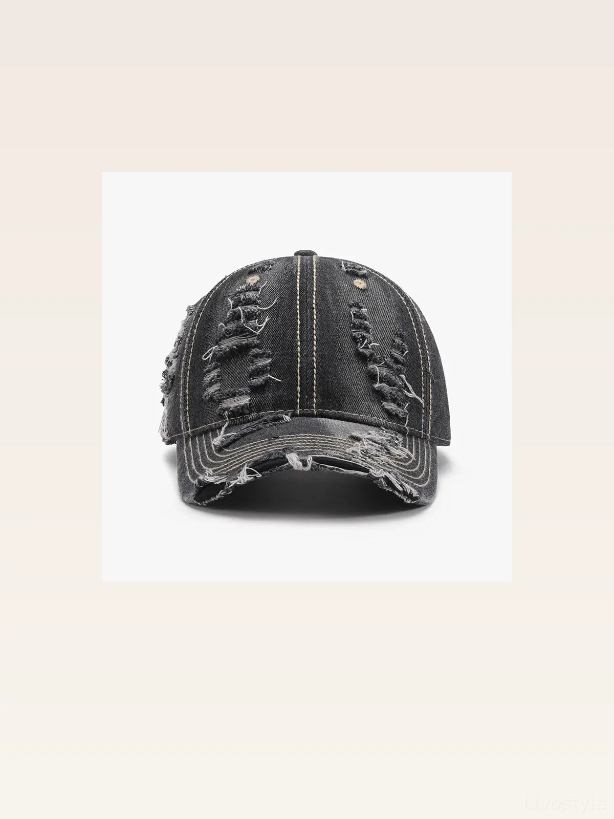 Black Denim Distressed Adjustable Baseball Cap — styled showcase — Livostyle