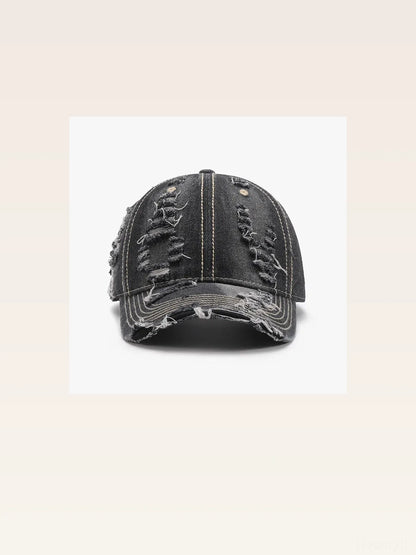 Black Denim Distressed Adjustable Baseball Cap — styled showcase — Livostyle