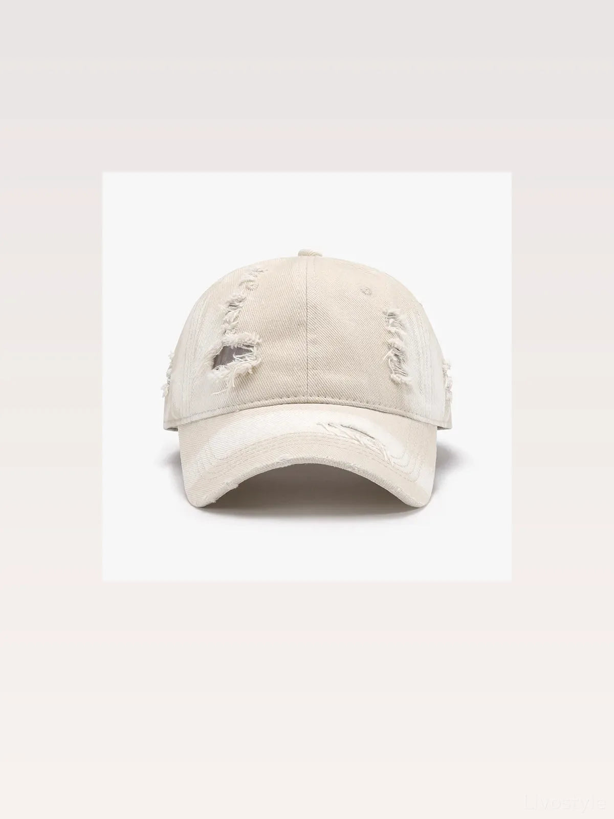 Ivory Light Blue Cream Distressed Baseball Cap — styled showcase — Livostyle