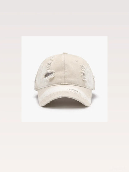 Ivory Light Blue Cream Distressed Baseball Cap — styled showcase — Livostyle