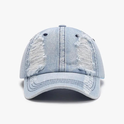 Light Blue Denim Dad Distressed Baseball Cap — square view — Livostyle