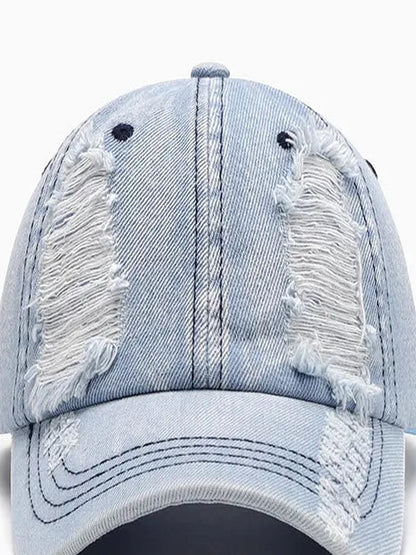 Light Blue Denim Dad Distressed Baseball Cap — detail view — Livostyle