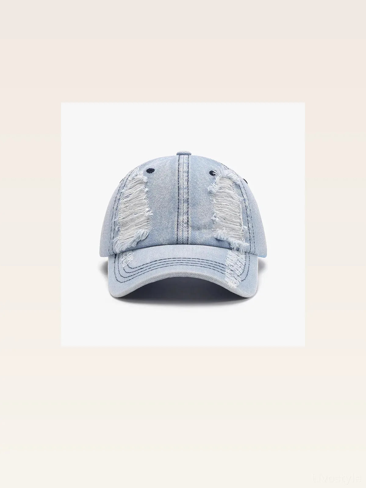 Light Blue Denim Dad Distressed Baseball Cap — styled showcase — Livostyle