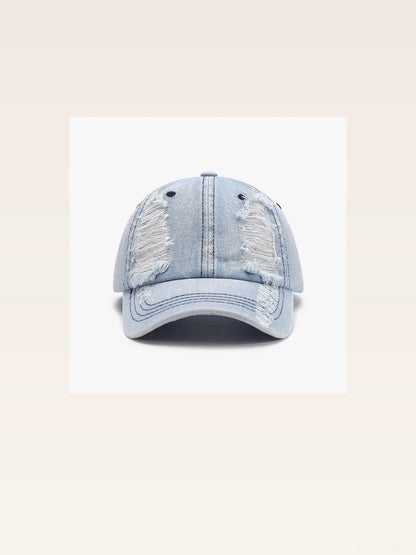 Light Blue Denim Dad Distressed Baseball Cap — styled showcase — Livostyle