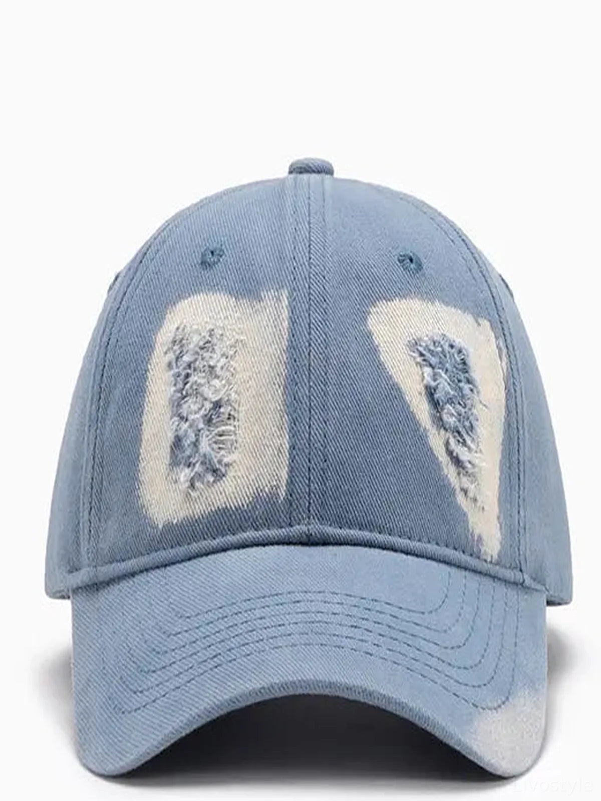Lilac Light Blue Denim Distressed Baseball Cap — detail view — Livostyle
