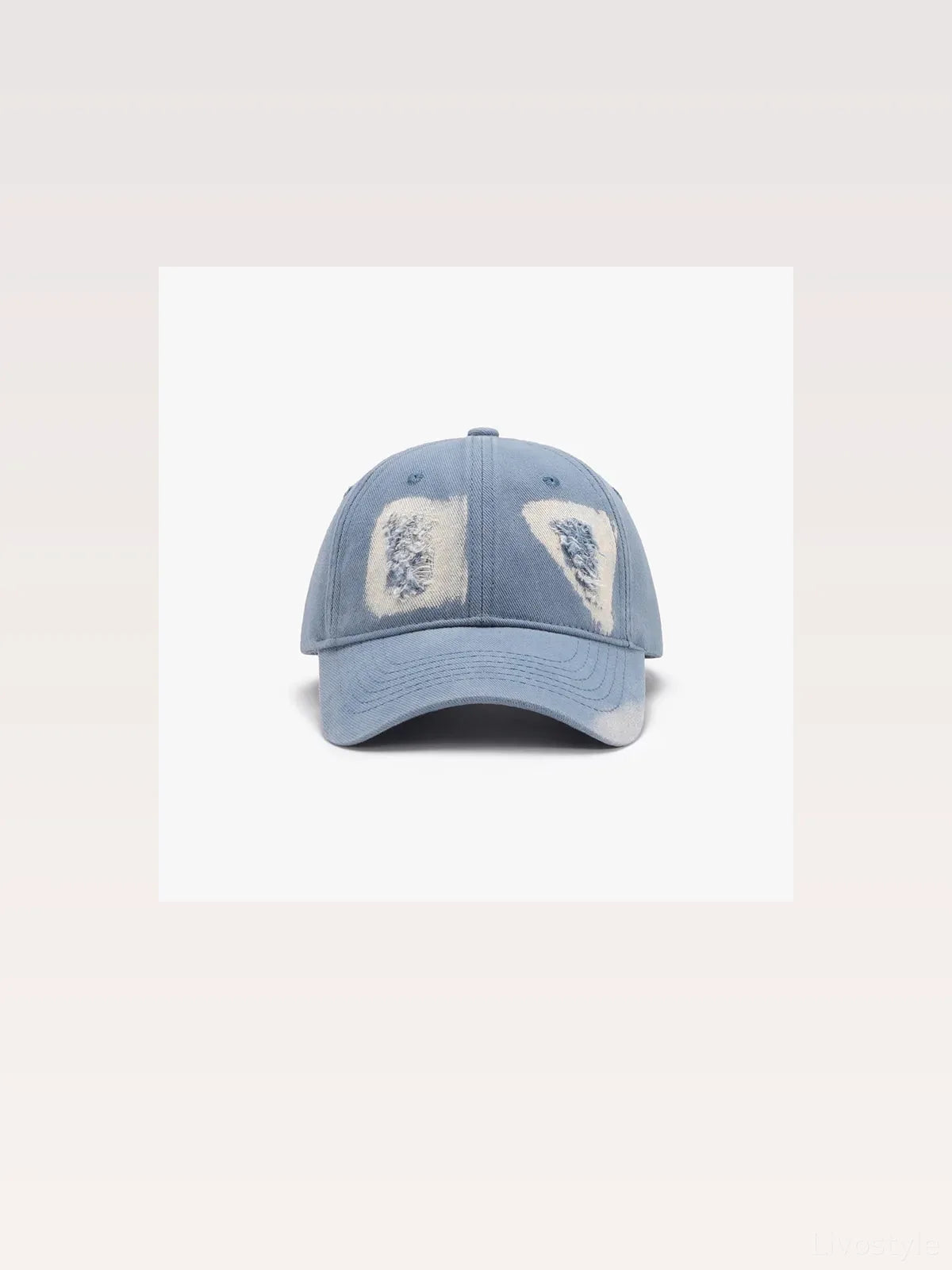 Lilac Light Blue Denim Distressed Baseball Cap — styled showcase — Livostyle