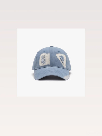 Lilac Light Blue Denim Distressed Baseball Cap — styled showcase — Livostyle