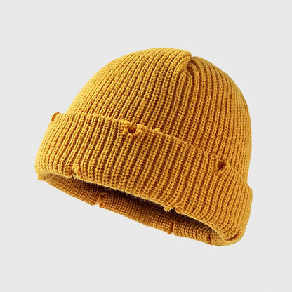 Distressed Cuffed Knit Hat — square view — Livostyle