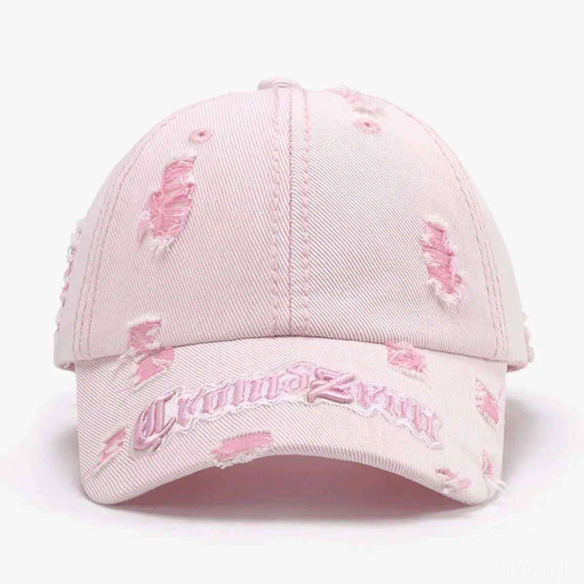 Distressed Letter Embroidered Baseball Cap — square view — Livostyle