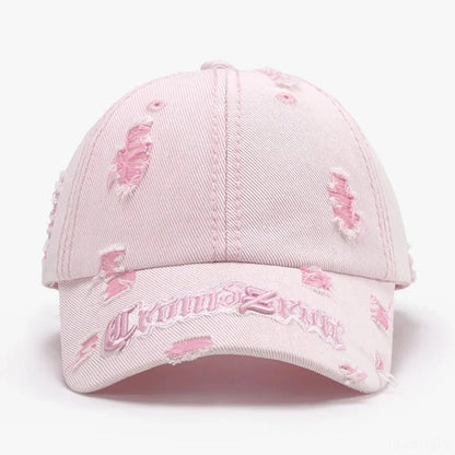 Distressed Letter Embroidered Baseball Cap — square view — Livostyle