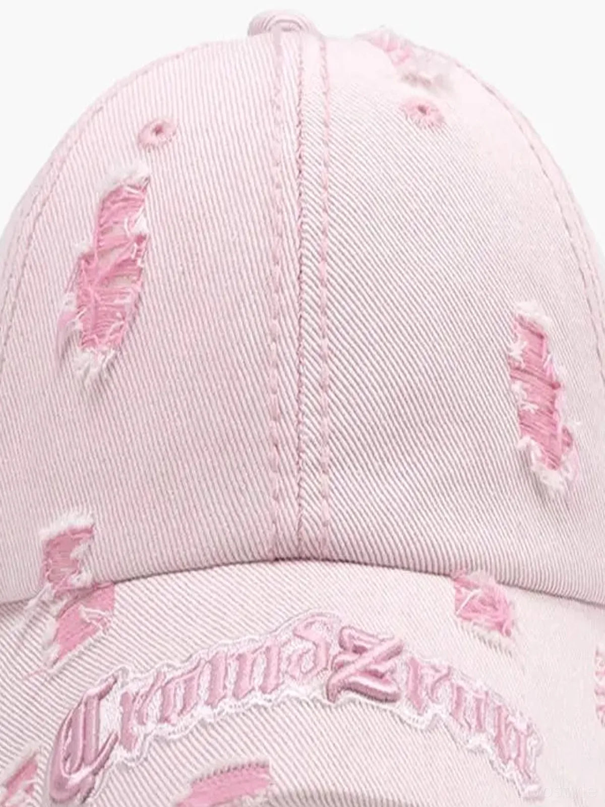 Distressed Letter Embroidered Baseball Cap — detail view — Livostyle