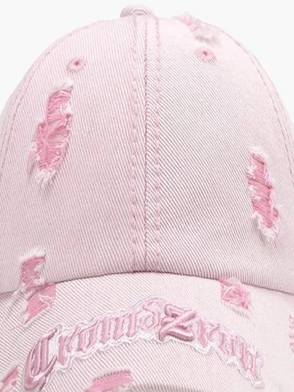 Distressed Letter Embroidered Baseball Cap — detail view — Livostyle