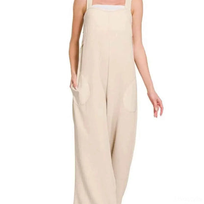 Double Gauze Washed Wide Leg Overalls — square view — Livostyle
