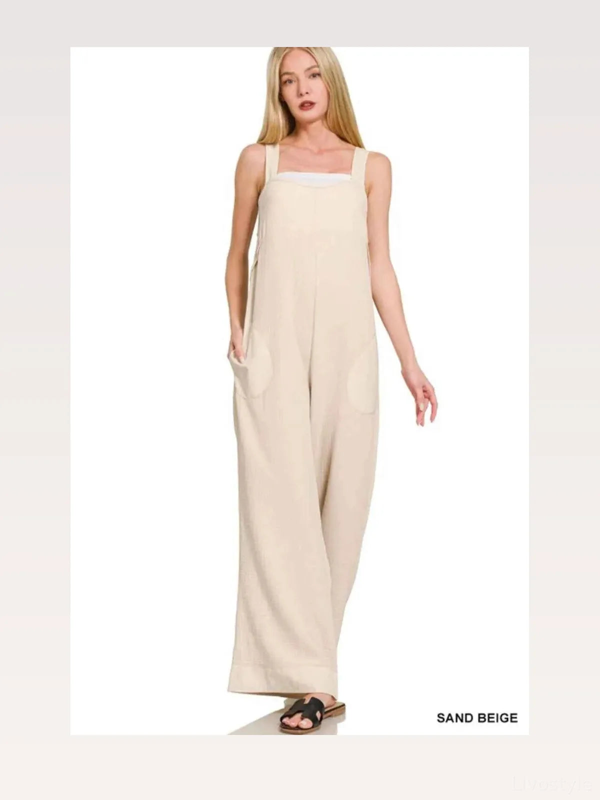 Double Gauze Washed Wide Leg Overalls — styled showcase — Livostyle