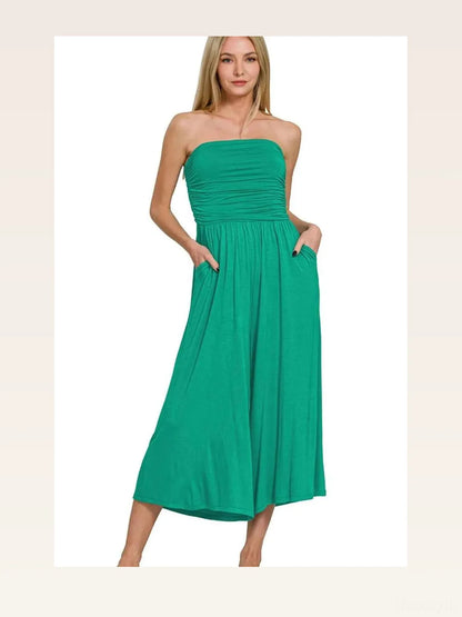 Double Layered Strapless Tube Top Jumpsuit in K GREEN — styled showcase — Livostyle