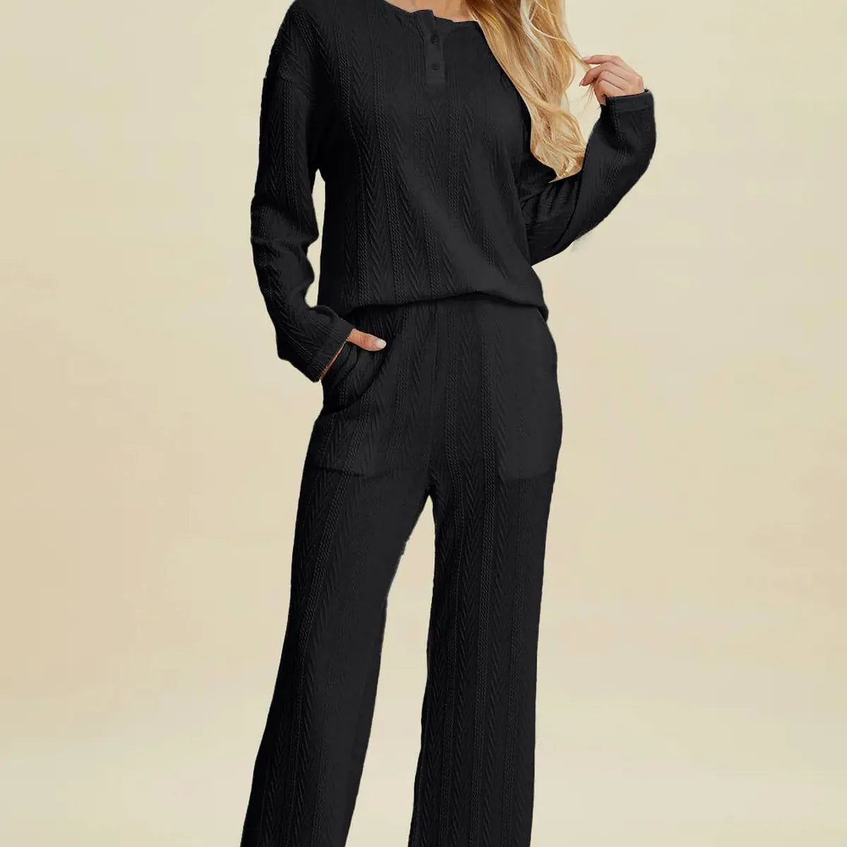 Cable-Knit Long Sleeve Top and Pants Set — square view — Livostyle