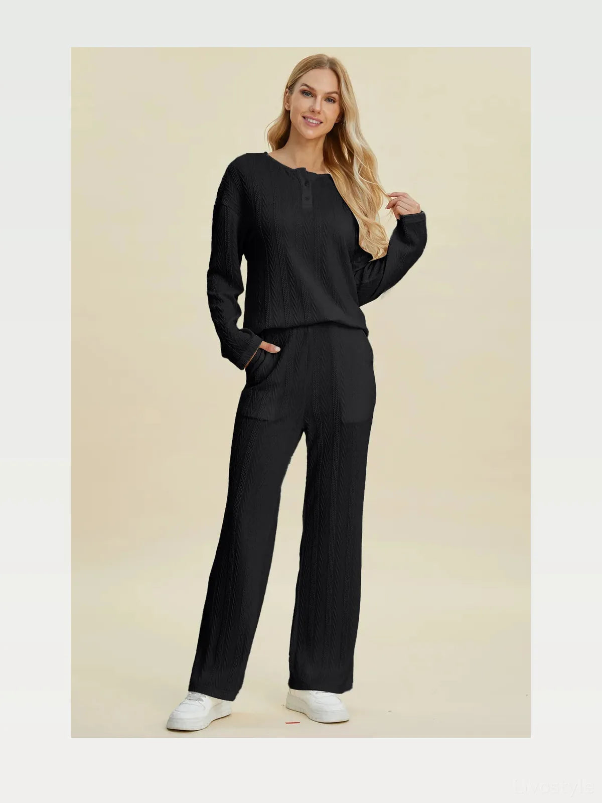 Cable-Knit Long Sleeve Top and Pants Set — styled showcase — Livostyle