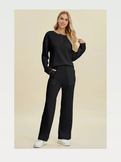 Cable-Knit Long Sleeve Top and Pants Set — styled showcase — Livostyle