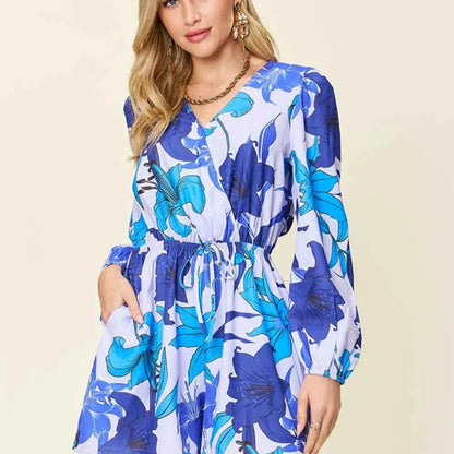 Floral Long Sleeve Romper with Pockets — square view — Livostyle