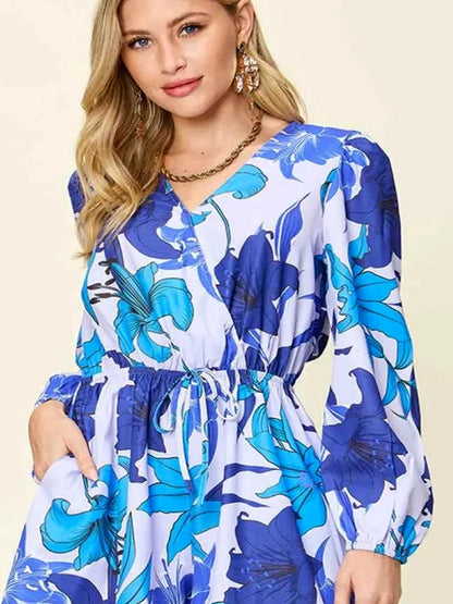 Floral Long Sleeve Romper with Pockets — detail view — Livostyle