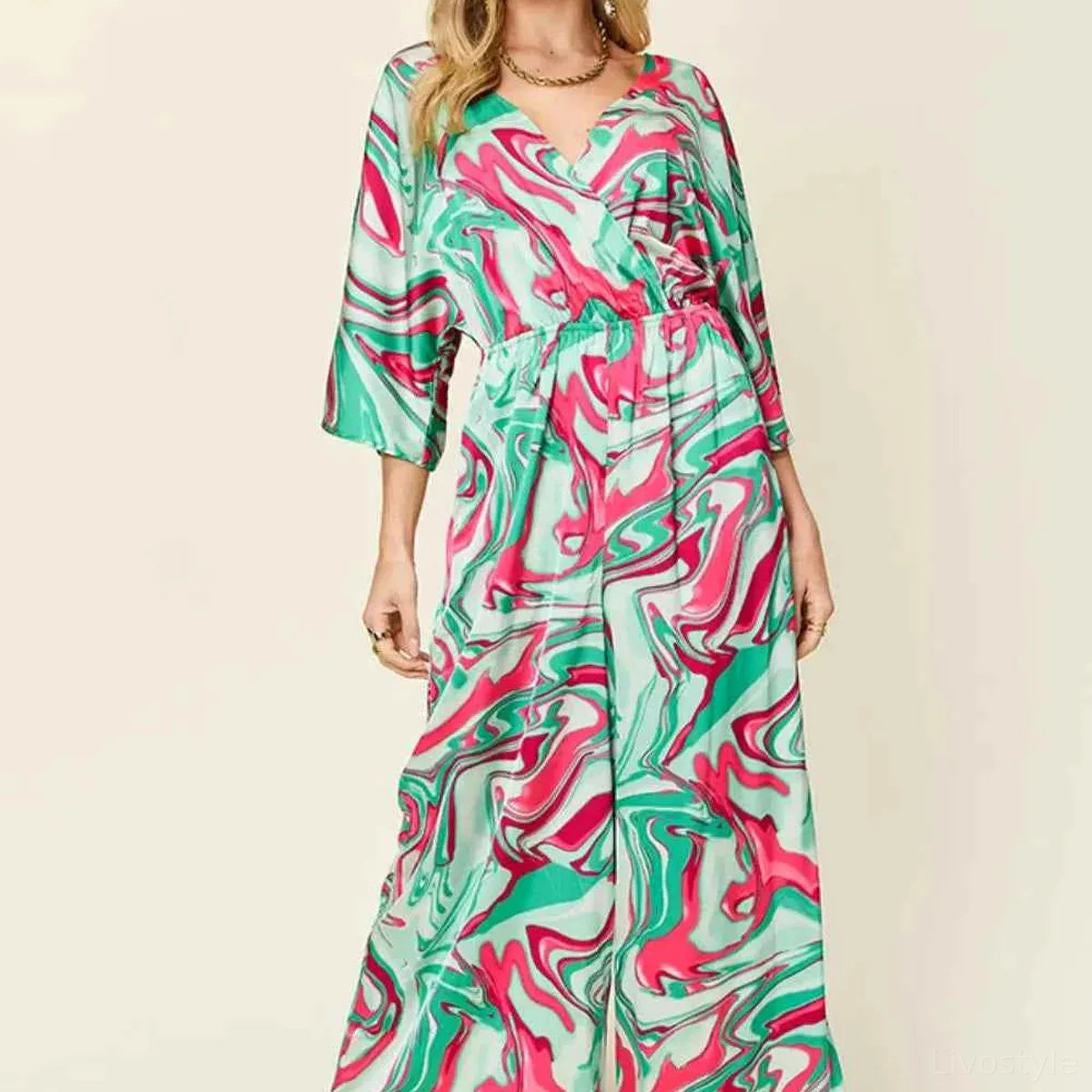 Half Sleeve Wide Leg Jumpsuit — square view — Livostyle