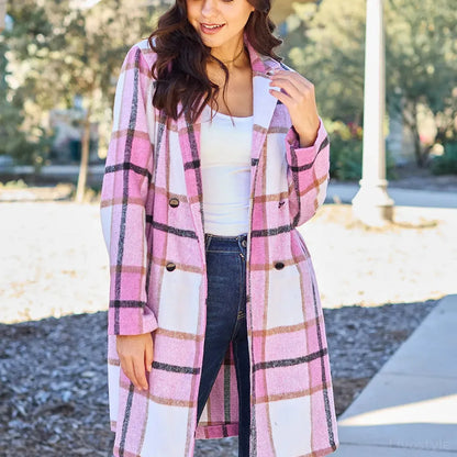 Plaid Button Up Lapel Collar Coat — square view — Livostyle