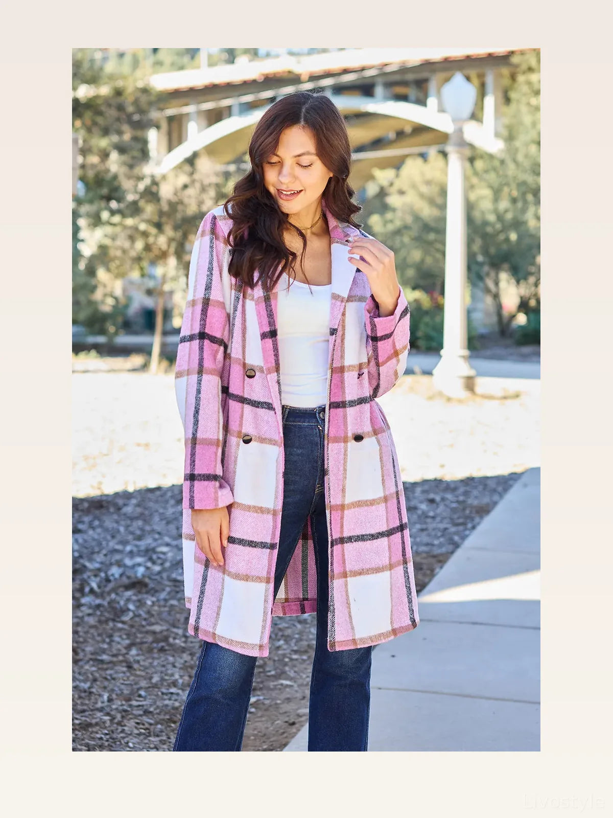Plaid Button Up Lapel Collar Coat — styled showcase — Livostyle