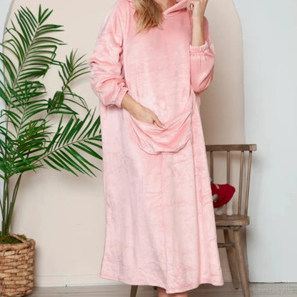 Pocketed Hooded Midi Lounge Dress — square view — Livostyle