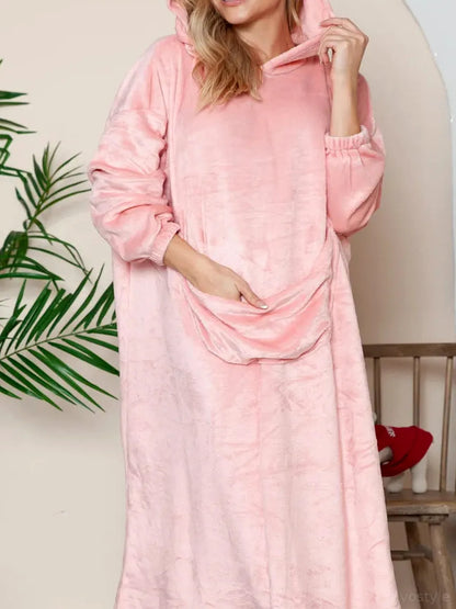 Pocketed Hooded Midi Lounge Dress — detail view — Livostyle
