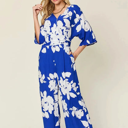 Printed Tie Back Wide Leg Jumpsuit — square view — Livostyle