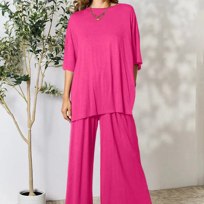 Round Neck Slit Top and Pants Set — square view — Livostyle