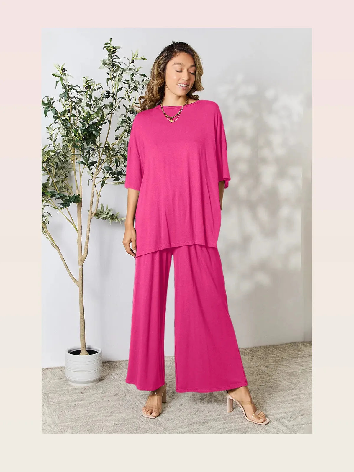 Round Neck Slit Top and Pants Set — styled showcase — Livostyle