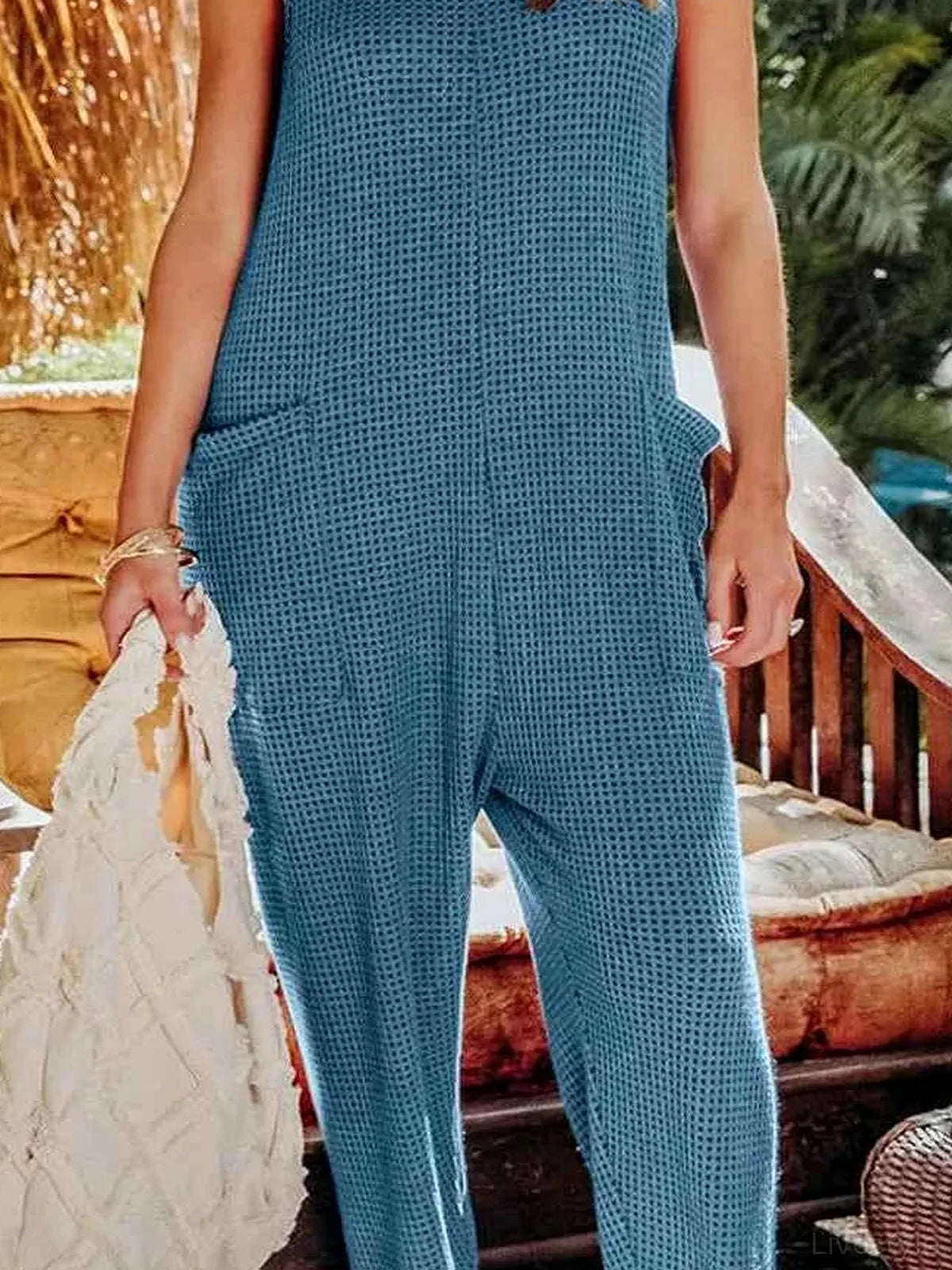 Sleeveless Straight Jumpsuit — detail view — Livostyle