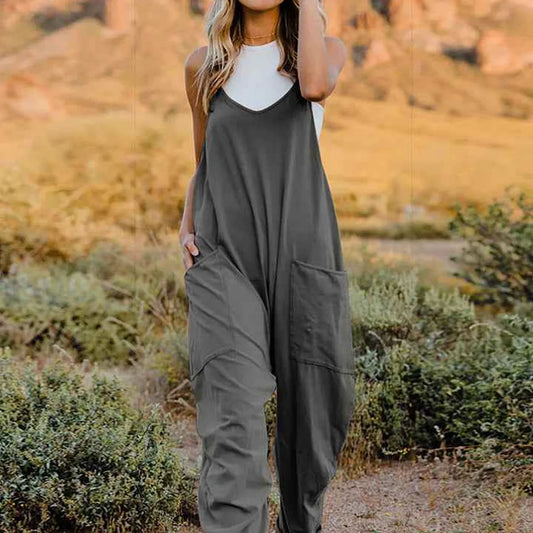 Sleeveless V-Neck Pocketed Jumpsuit — square view — Livostyle