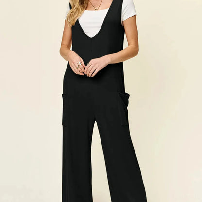 Sleeveless Wide Leg Jumpsuit with Pockets — square view — Livostyle