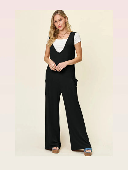 Sleeveless Wide Leg Jumpsuit with Pockets — styled showcase — Livostyle
