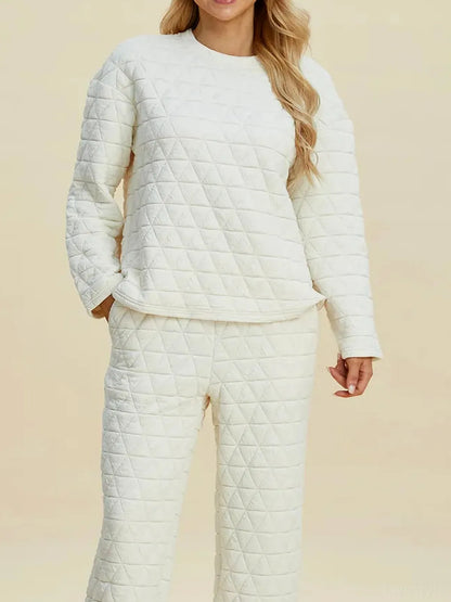 Texture Round Neck Long Sleeve Top and Pants Set — detail view — Livostyle