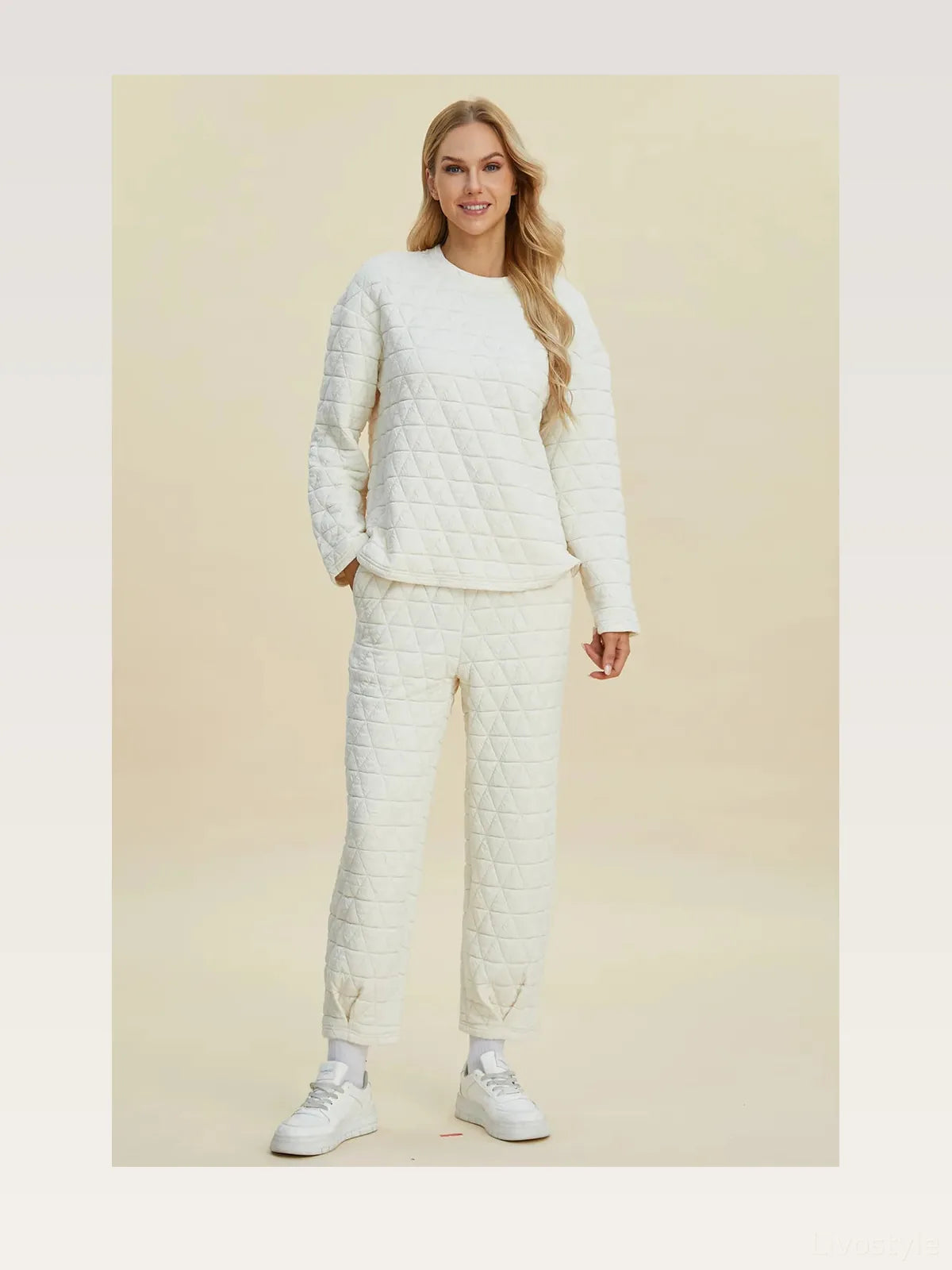 Texture Round Neck Long Sleeve Top and Pants Set — styled showcase — Livostyle