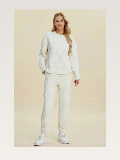 Texture Round Neck Long Sleeve Top and Pants Set — styled showcase — Livostyle