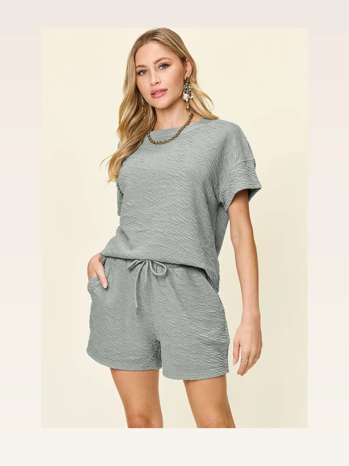 Cloudy Blue Texture Short Sleeve T-Shirt and Drawstring Shor — styled showcase — Livostyle