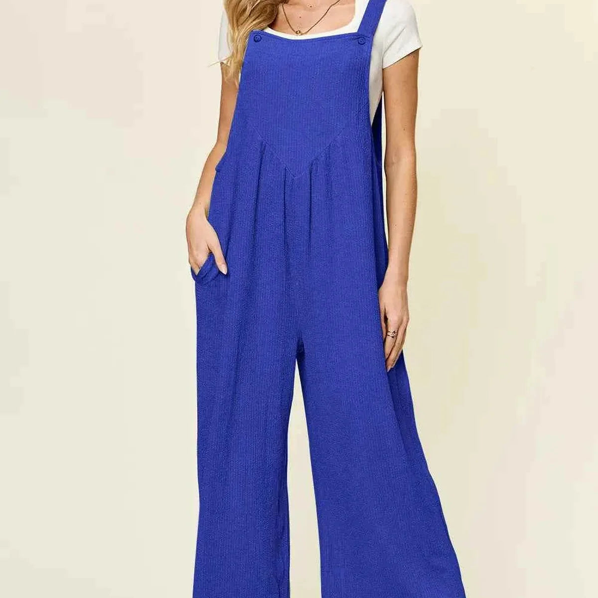 Texture Sleeveless Wide Leg Overall — square view — Livostyle
