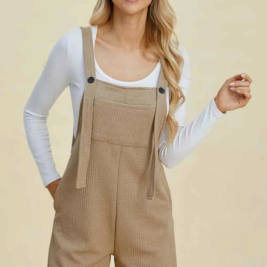 Beige Textured Scoop Neck Sleeveless Romper — square view — Livostyle